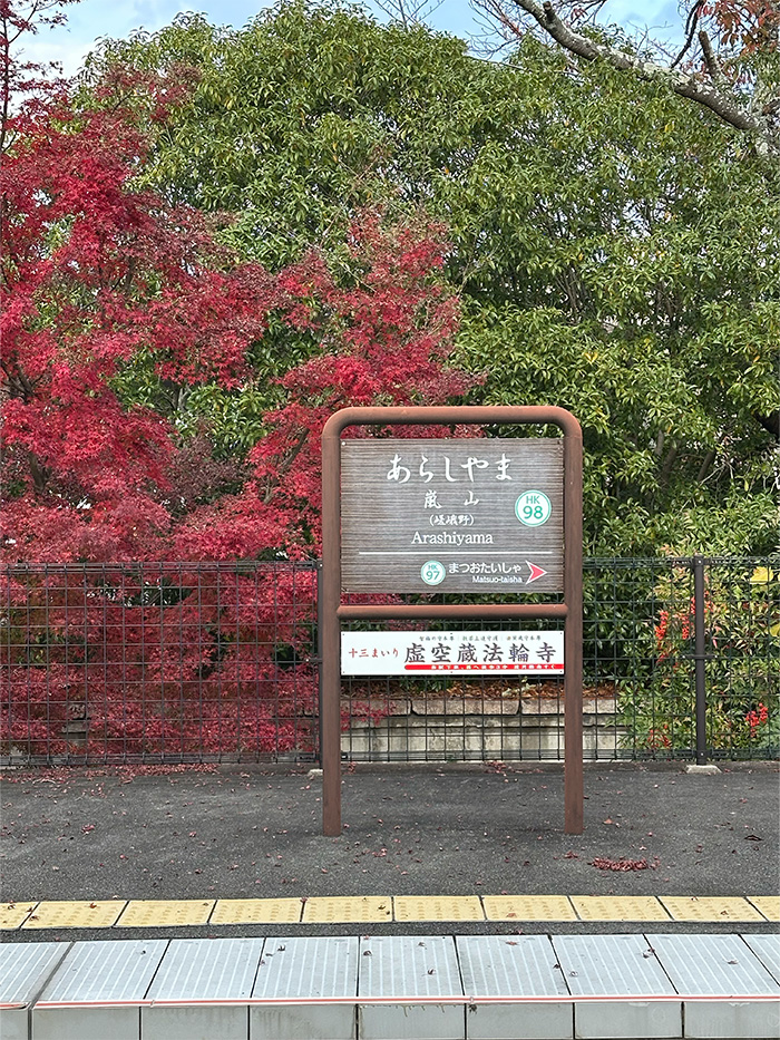 京都 嵐山 紅葉 散歩 レザーバッグ