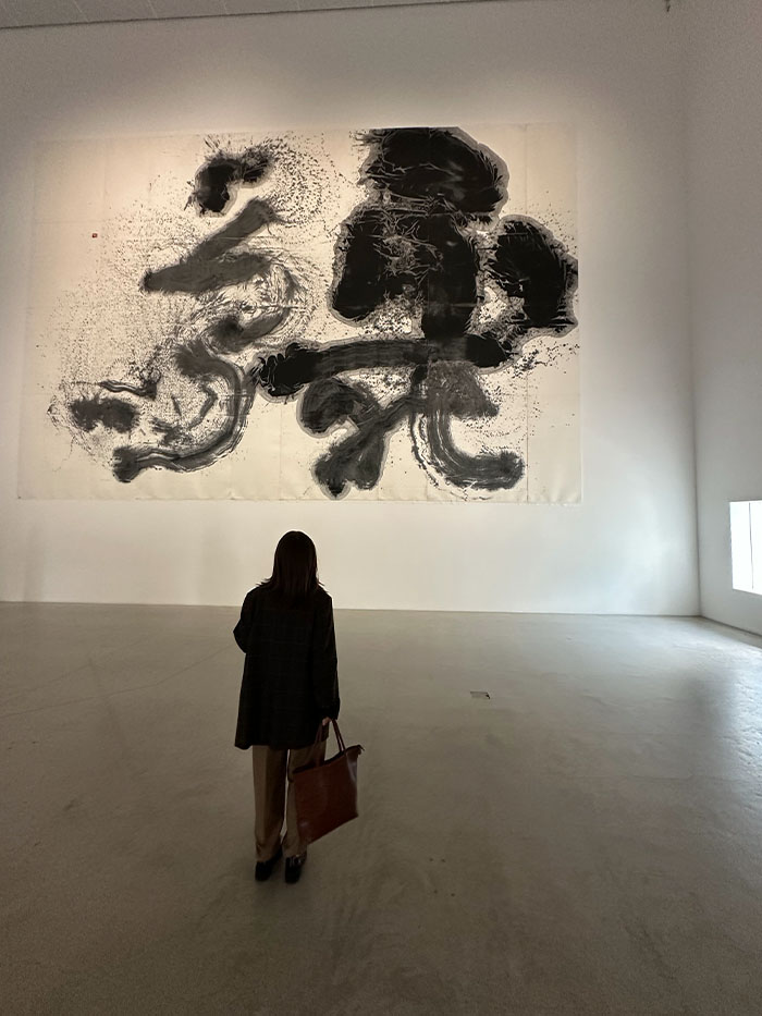 金沢21世紀美術館で作品を鑑賞する様子